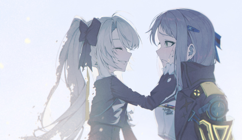 2girls, absurdres, blonde_hair, bow, buttons, collared_shirt, crying, crying_with_eyes_open