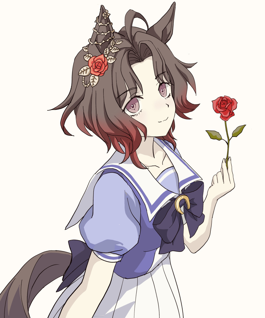 1girl, absurdres, ahoge, animal_ears, bow, brown_hair, closed_mouth, colored_tips