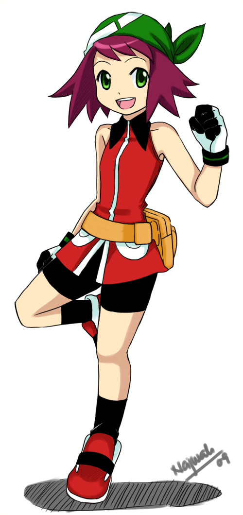 :d, alternate_costume, bandana, bare_shoulders, bike_shorts, black_shorts, black_socks, clenched_hand