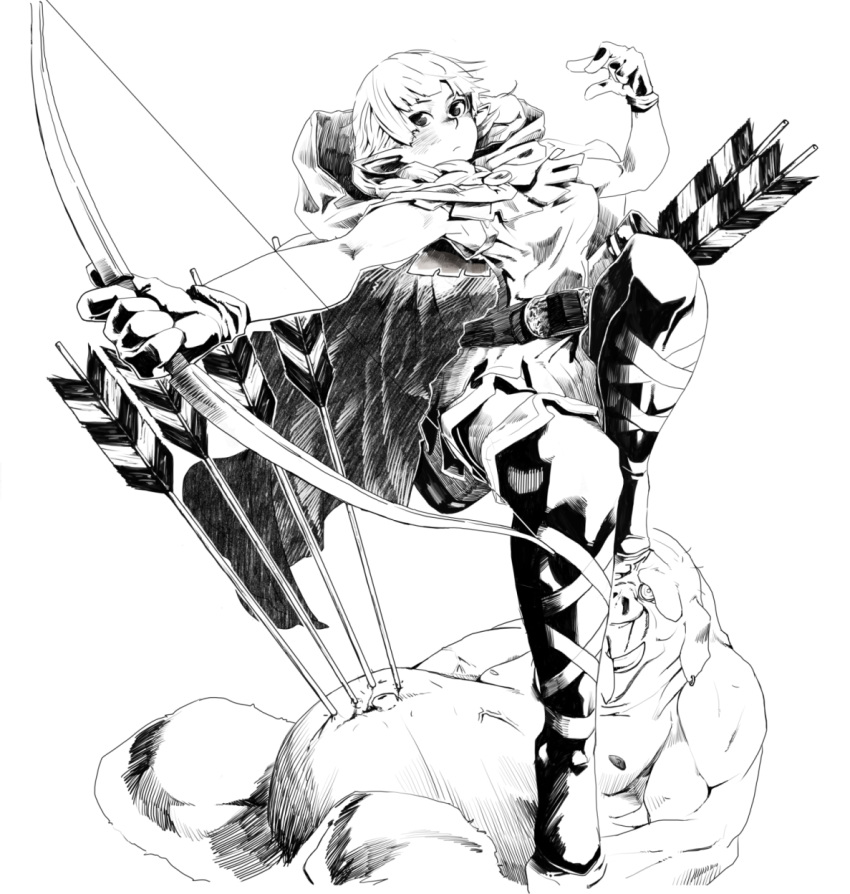 archer, arrow, boots, bow, bow_(weapon), braid, cloak, dragon's_crown