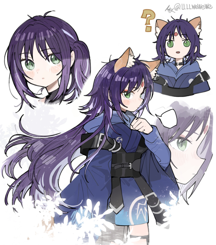 1girl, absurdres, alternate_hair_length_(longer), alternate_hairstyle, animal_ears, black_choker, blue_kimono, blush