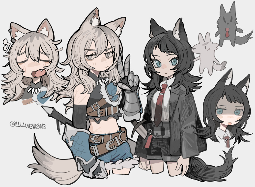 2girls, absurdres, animal_ear_piercing, animal_ears, arknights, bang_dream!, bang_dream!_it's_mygo!!!!!, black_hair