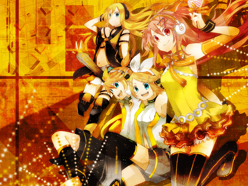blue_eyes, buzz, candy, detached_sleeves, headphones, kagamine_len, kagamine_len_(append), kagamine_rin