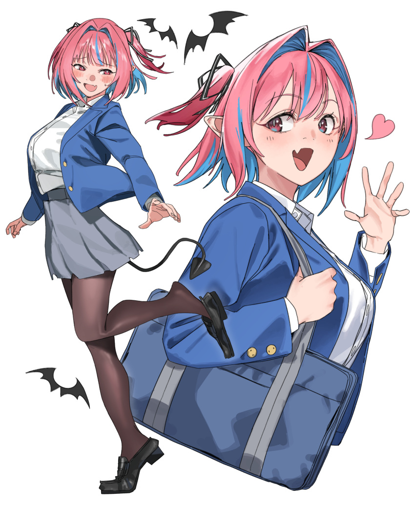 1girl, absurdres, bag, black_pantyhose, black_shoes, blazer, blue_hair, blue_jacket