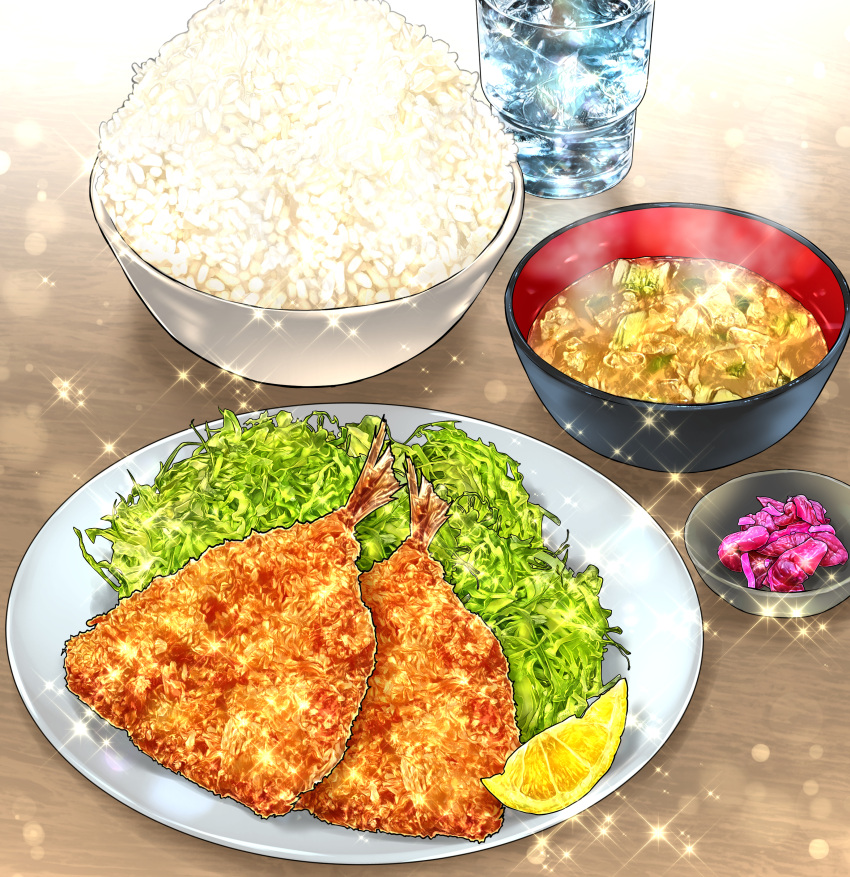 absurdres, bowl, commentary_request, cup, drinking_glass, food, food_focus, fried_horse_mackerel