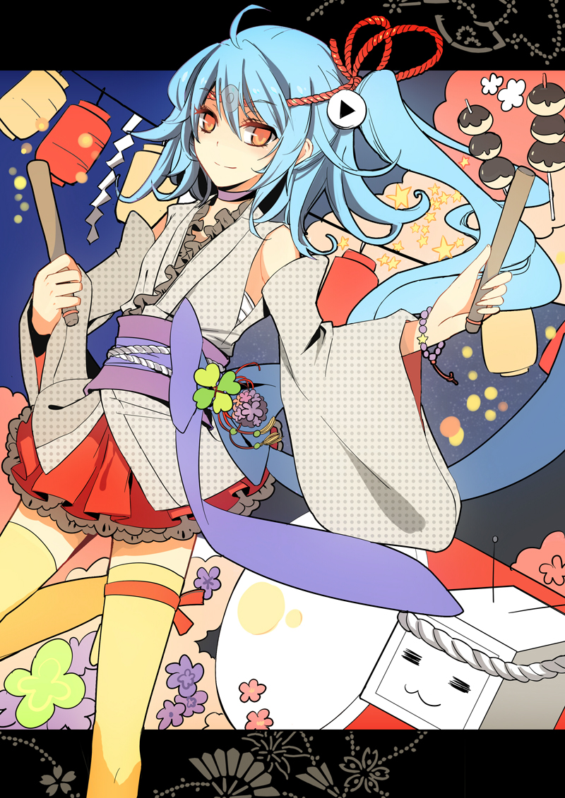 :3, =_=, ahoge, aqua_hair, bili_bili_douga, bili_girl_33, bow, chailang-gai