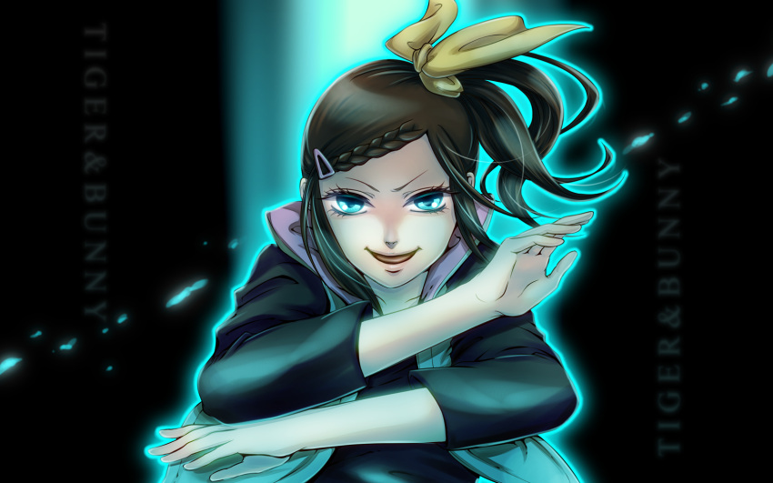 blue_eyes, bow, brown_hair, eyelashes, glowing, glowing_eyes, hair_bow, highres