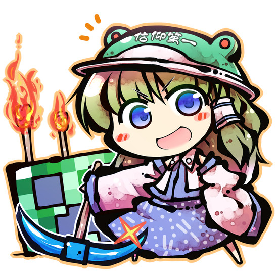 blush_stickers, chibi, creeper, crossover, detached_sleeves, fire, green_hair, hair_tube