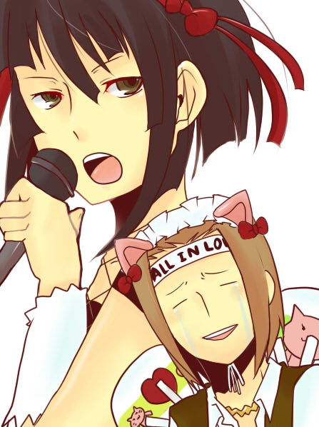 closed_eyes, durarara!!, fan, hair_ribbon, headband, hijiribe_ruri, microphone, nodokuroame