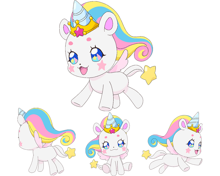 blue_eyes, blush_stickers, fuwa_(precure), no_humans, official_art, pink_wings, precure, reference_sheet