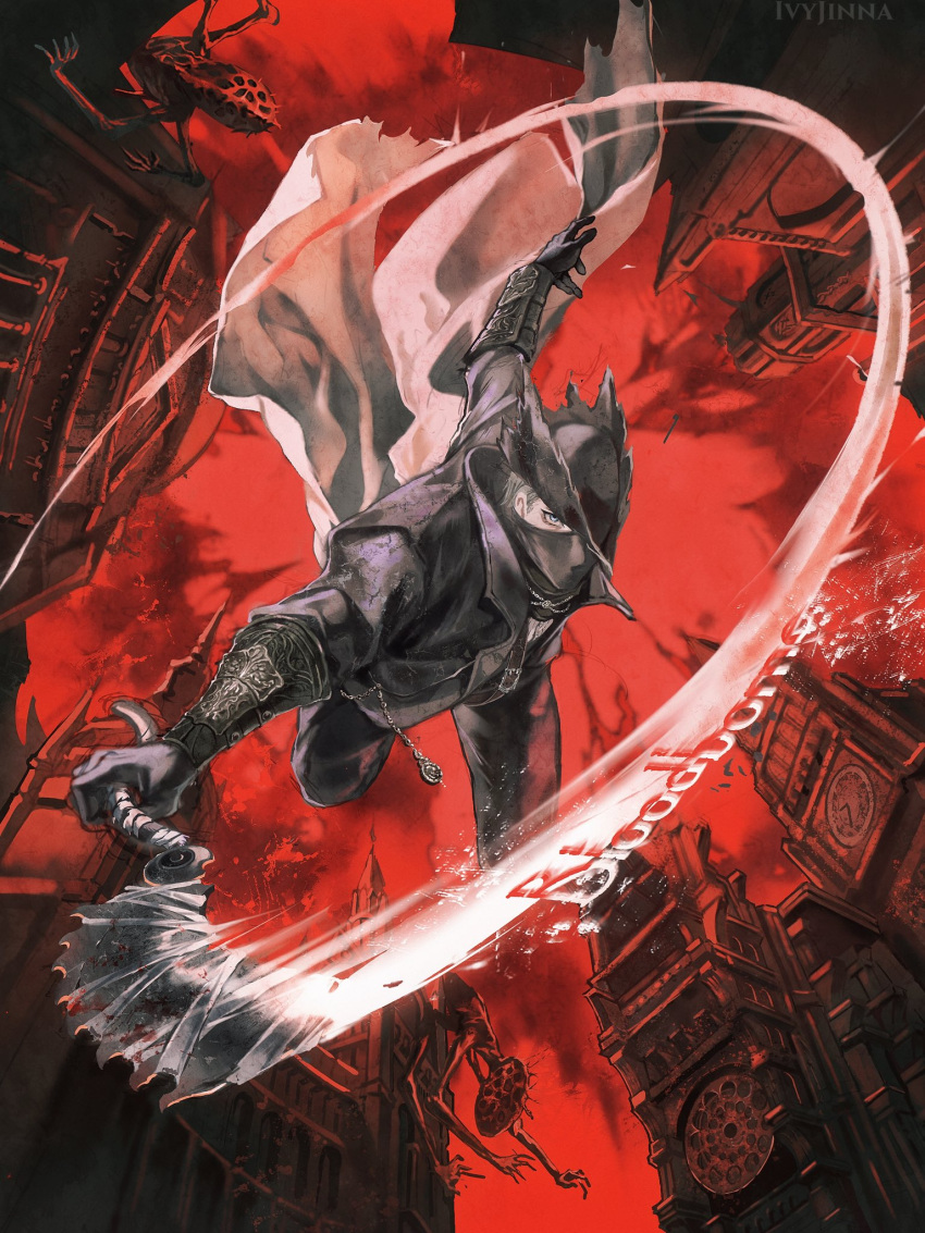 1boy, ambiguous_gender, blade_of_mercy, bloodborne, burial_blade, hat, highres, hunter_(bloodborne)