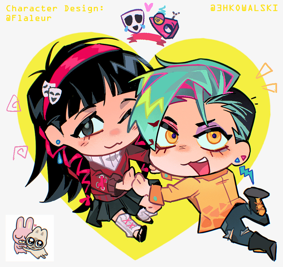 1girl, 1other, 3hkowalski, ;3, androgynous, antenna_hair, aqua_hair, asymmetrical_hair