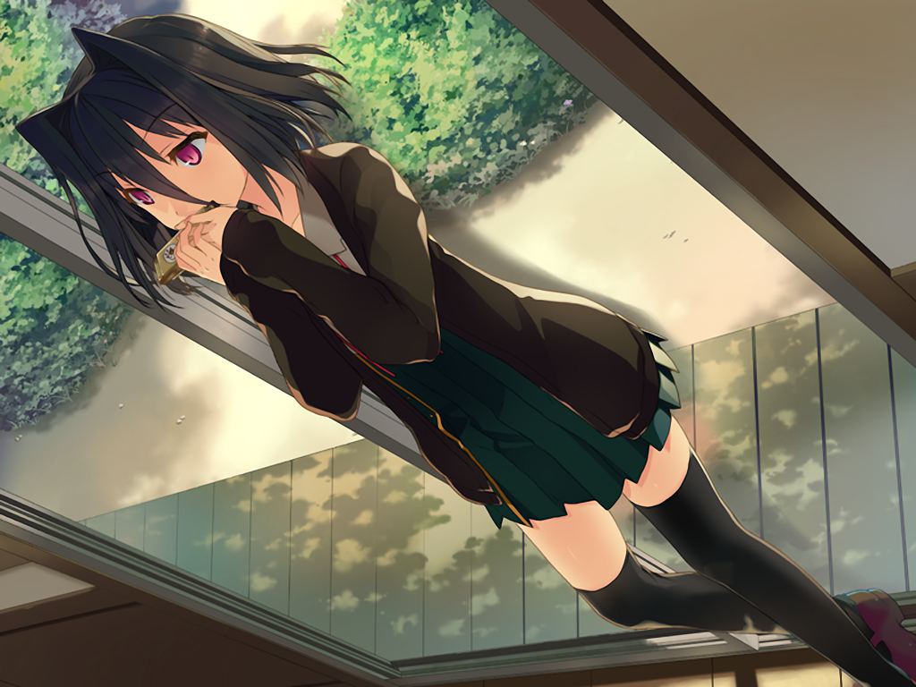 black_hair, dress, game_cg, harmonica, koi_to_senkyo_to_chocolate, morishita_michiru, pink_eyes, solo, solo_girl