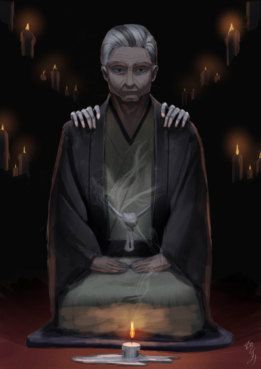 1boy, absurdres, akane-banashi, arakawa_shiguma, black_eyes, black_hair, candle, commentary_request