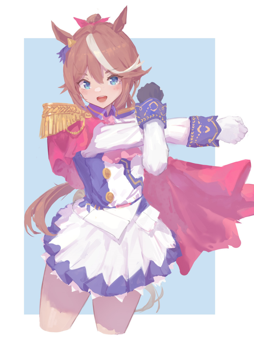 1girl, absurdres, animal_ears, ascot, asymmetrical_gloves, black_gloves, blue_eyes, blush