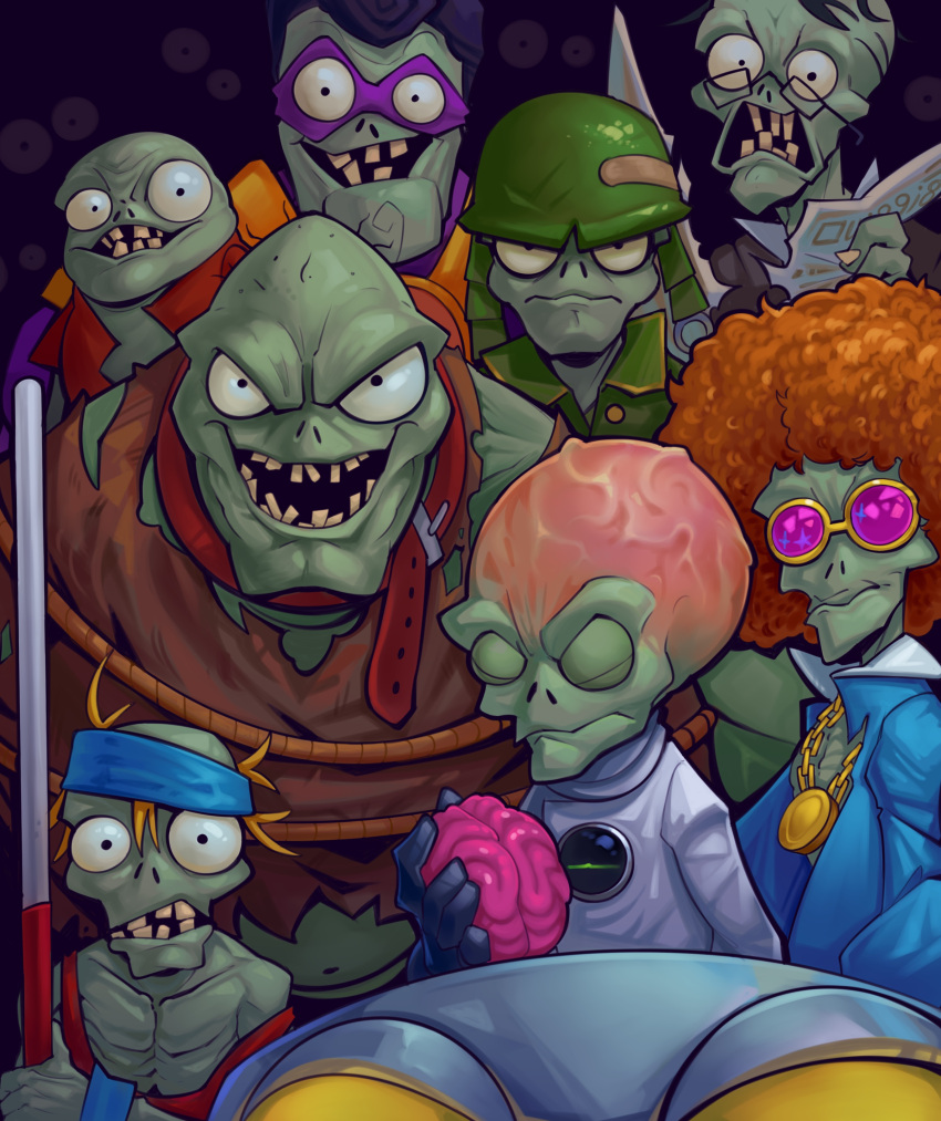 6+boys, absurdres, angry, brain, chain, closed_eyes, dancing_zombie_(plants_vs._zombies), dr._zomboss_(plants_vs._zombies), foot_soldier_zombie_(plants_vs._zombies), football_zombie_(plants_vs._zombies), gargantuar_(plants_vs._zombies), gold_chain, highres, holding, holding_brain, holding_newspaper, imp_(plants_vs._zombies), invincible_(series), meme, multiple_boys, newspaper, newspaper_zombie_(plants_vs._zombies), plants_vs._zombies, plants_vs._zombies:_garden_warfare, plants_vs._zombies:_garden_warfare_2, pole_vaulting_zombie_(plants_vs._zombies), soldier, super_brainz, vi99i8, viltrumite_group_shot_(meme), zombot_(plants_vs._zombies)