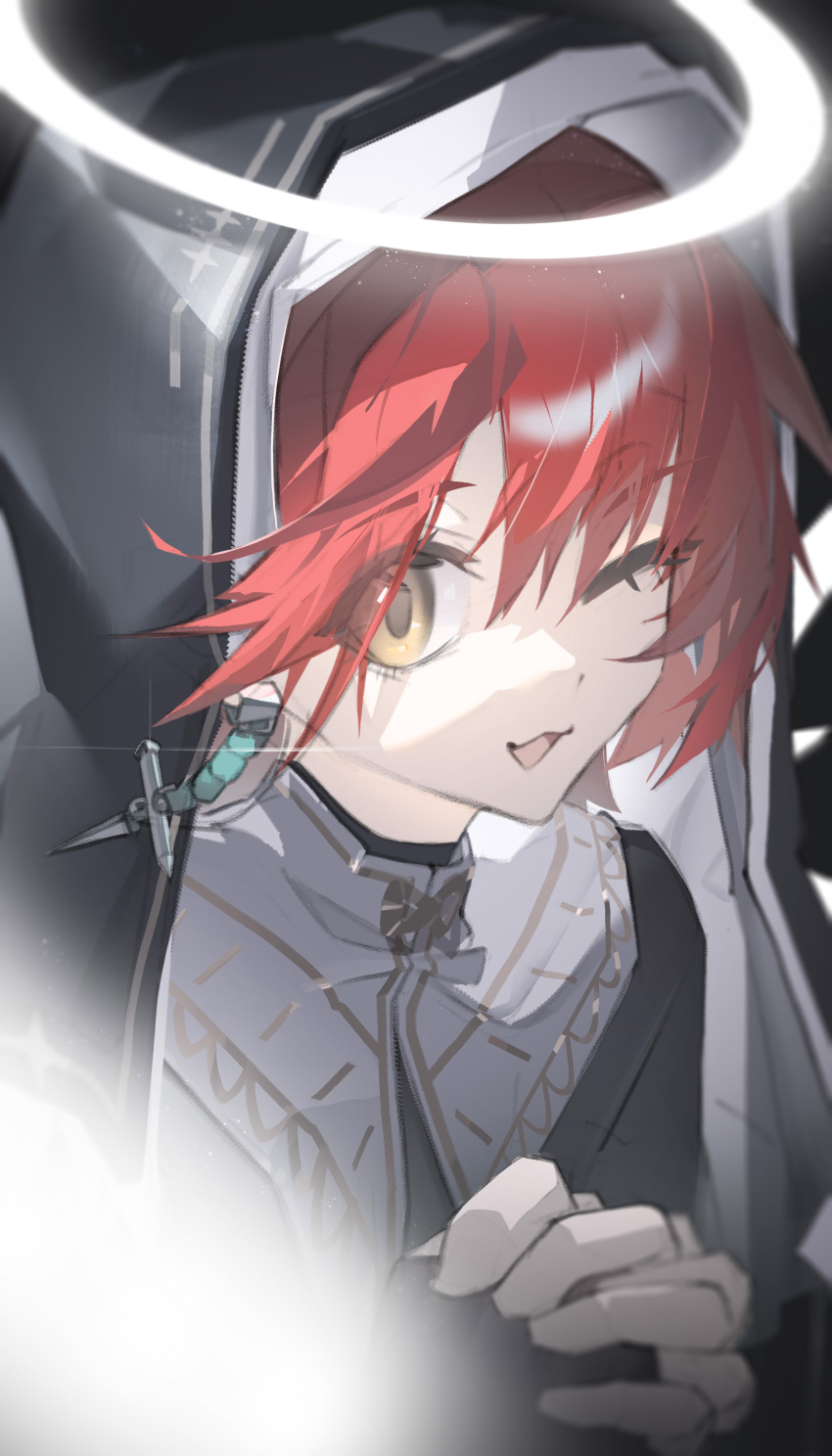 1girl, 2ho, :3, absurdres, arknights, black_gloves, commentary, detached_wings