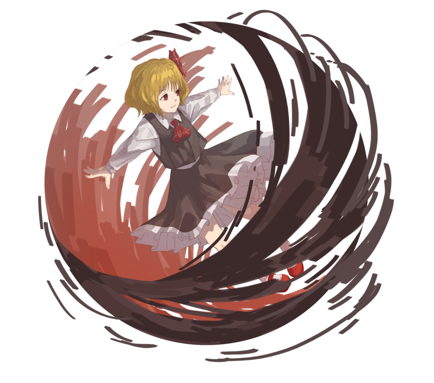 1010kman, 1girl, ascot, blonde_hair, darkness, full_body, highres, long_sleeves