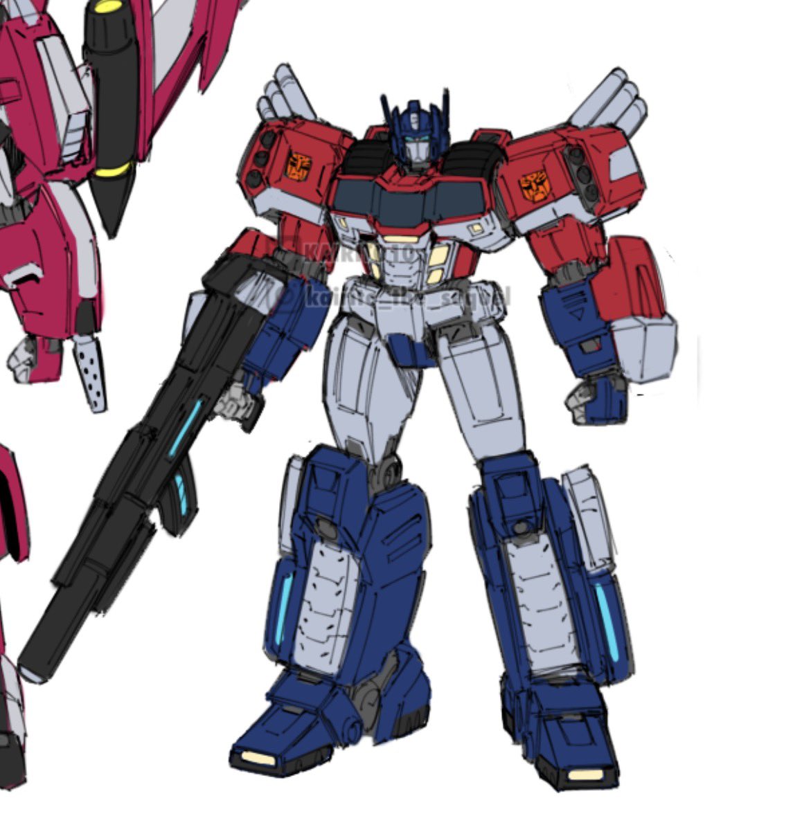 1boy, autobot, blue_eyes, gun, holding, holding_weapon, insignia, kairito10