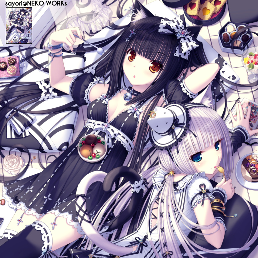 absurdres, animal_ears, bad_id, bell, bell_collar, black_hair, black_legwear, blue_eyes