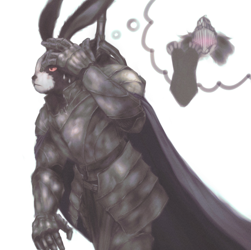 2boys, absurdres, armor, black_leotard, black_souls, cape, closed_mouth, colored_sclera