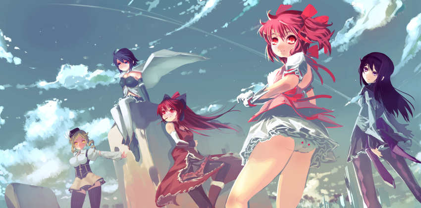 akemi_homura, ass, bow, hair_bow, kaname_madoka, kyubey, mahou_shoujo_madoka_magica, miki_sayaka