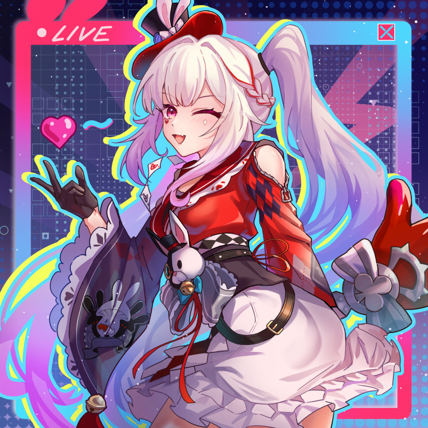 1girl, ;o, black_gloves, breasts, capelet, chinese_commentary, commentary_request, gloves