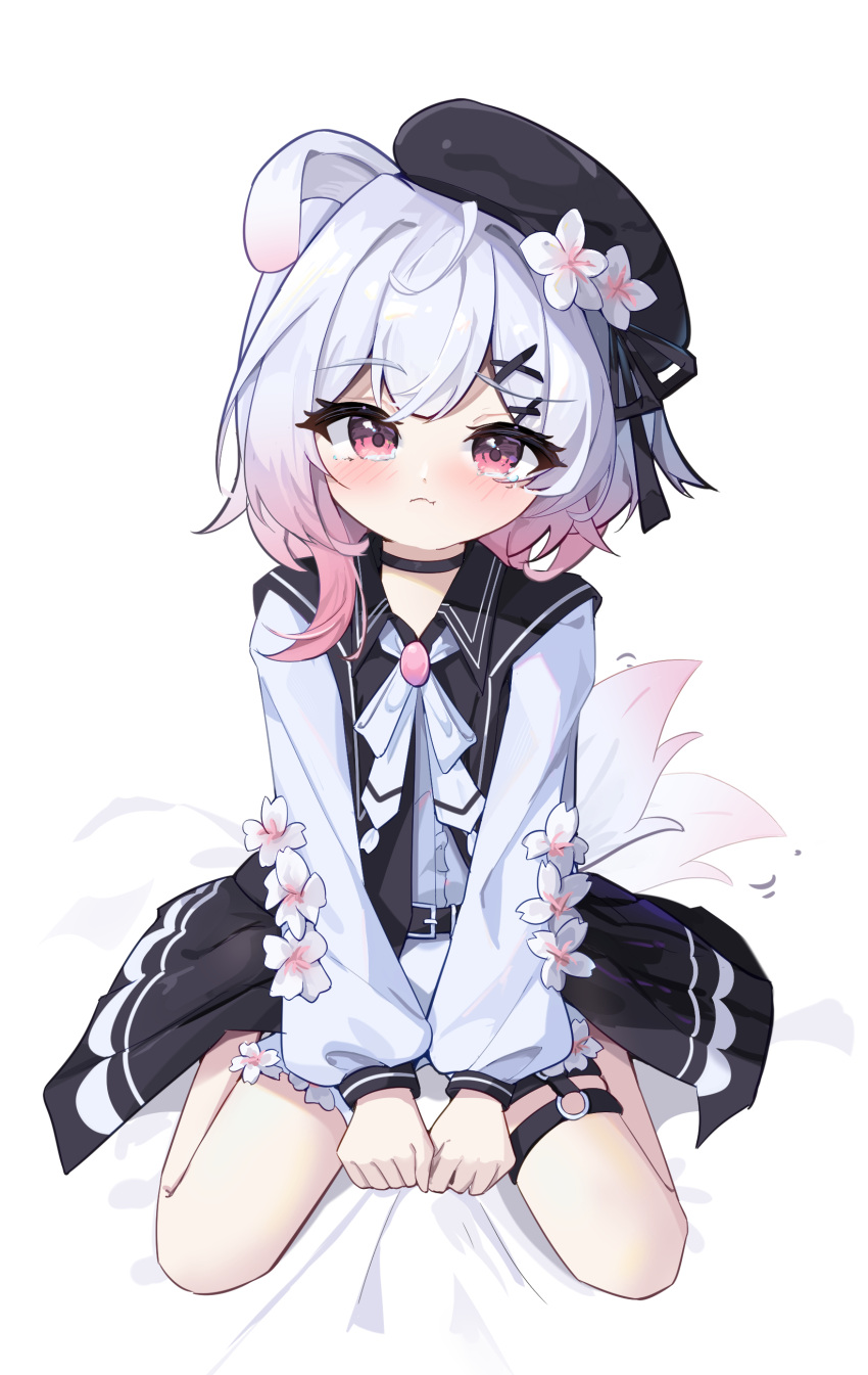 1girl, aaaaabk!, absurdres, beret, black_choker, black_hat, choker, commentary_request