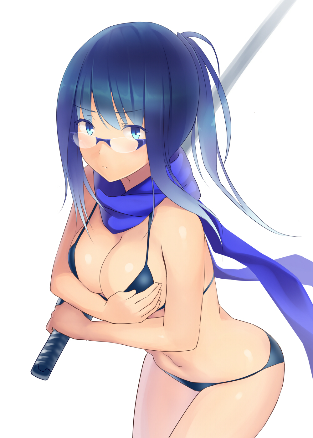 ac_(eshi), bikini, blue_eyes, blue_hair, breast_hold, breasts, cleavage, covering