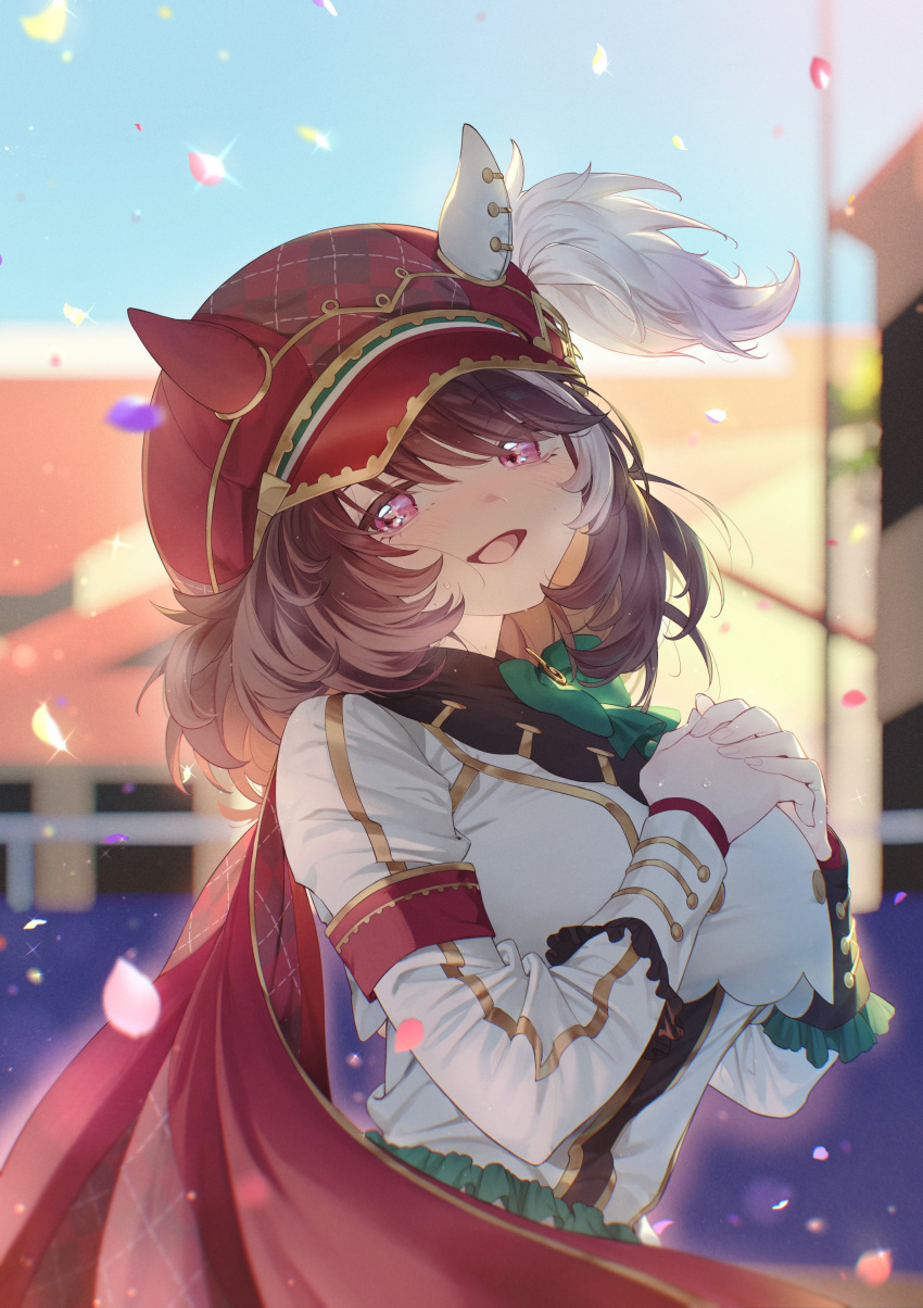 1girl, 28yanagiii, absurdres, animal_ears, blue_sky, blush, bow, breasts