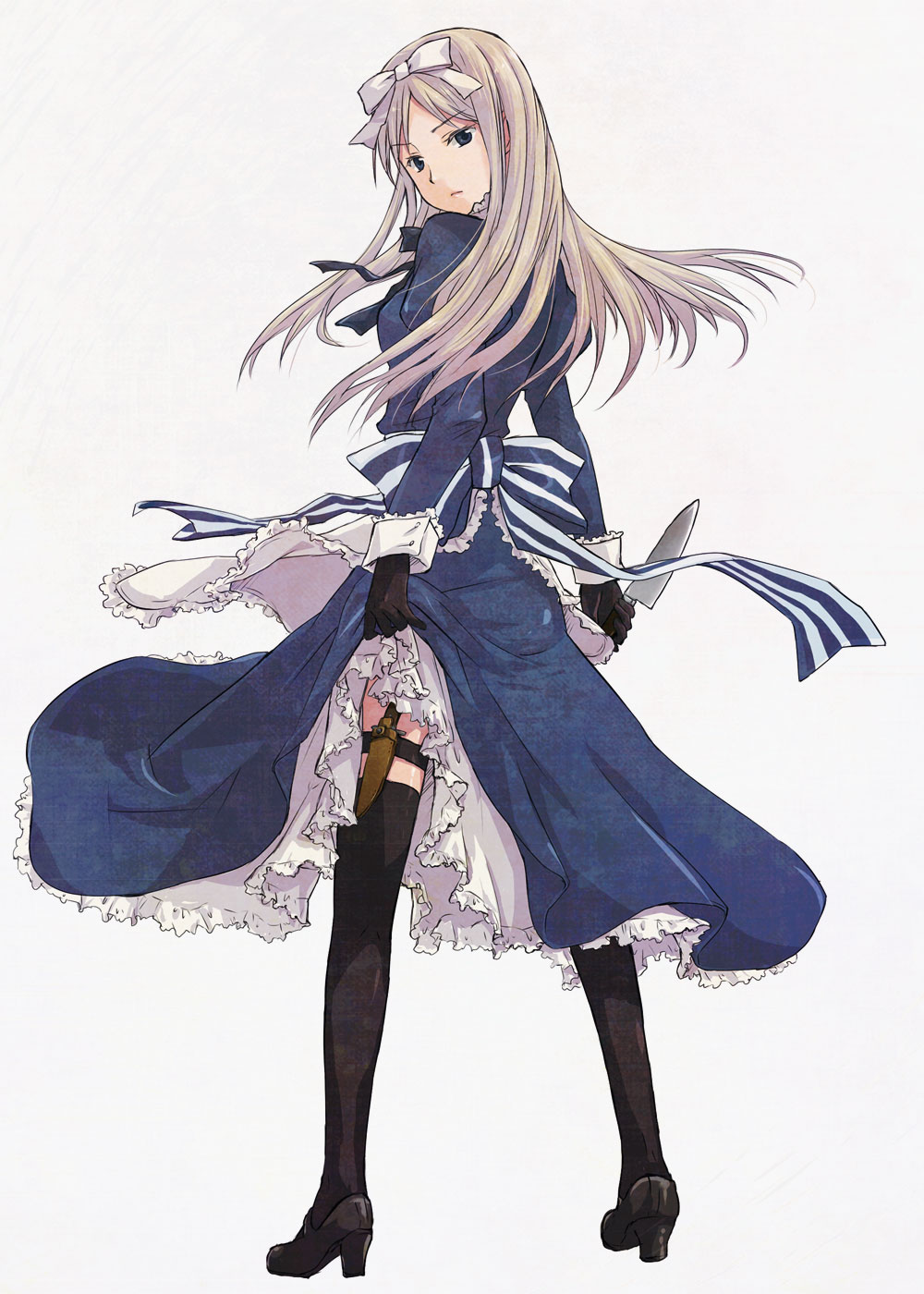 axis_powers_hetalia, bangs, belarus_(hetalia), black_legwear, blonde_hair, blue_dress, blue_eyes, bow