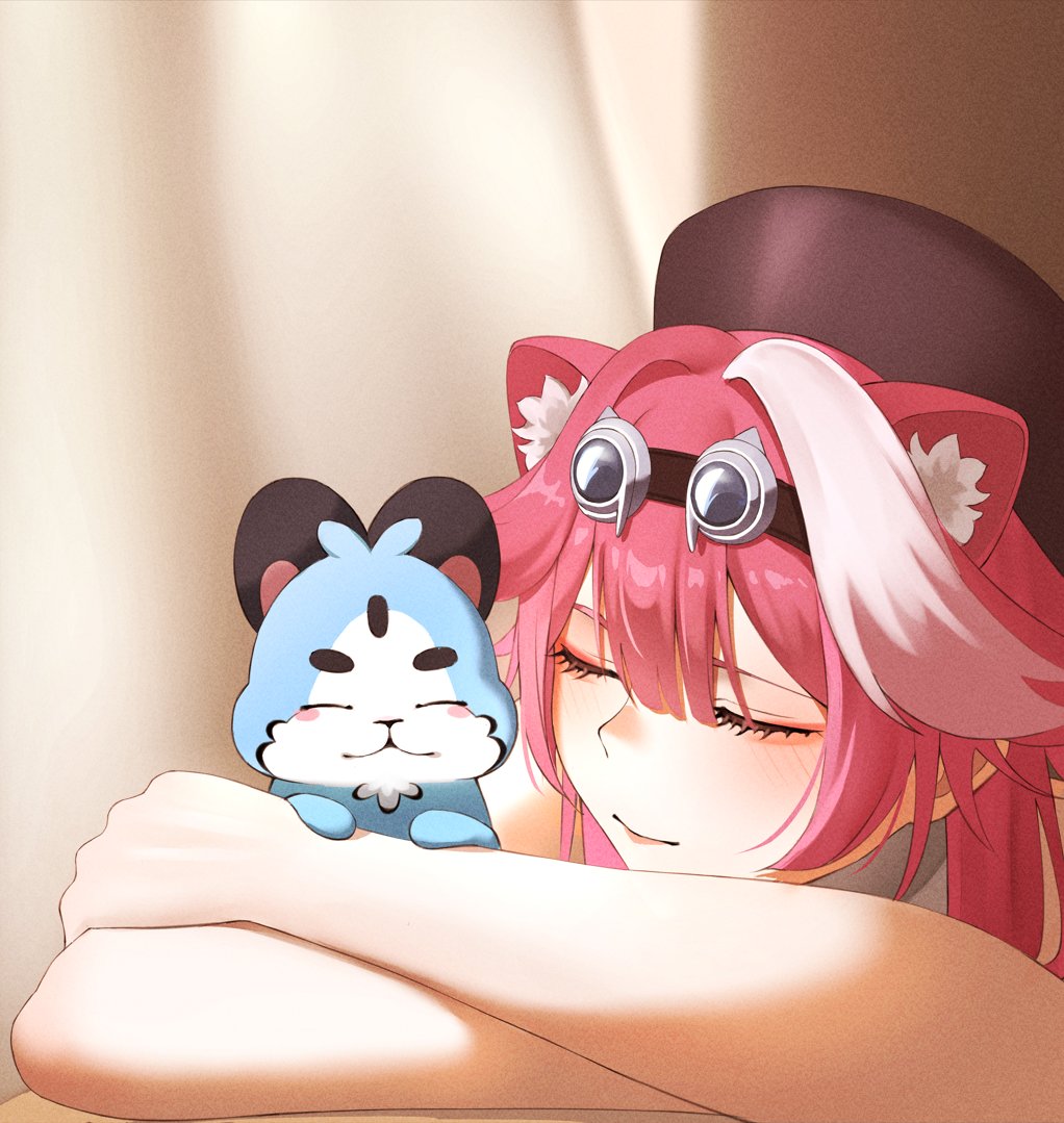 1girl, animal_ears, beret, black_hat, center-flap_bangs, chattino_(raora_panthera), closed_mouth, commentary
