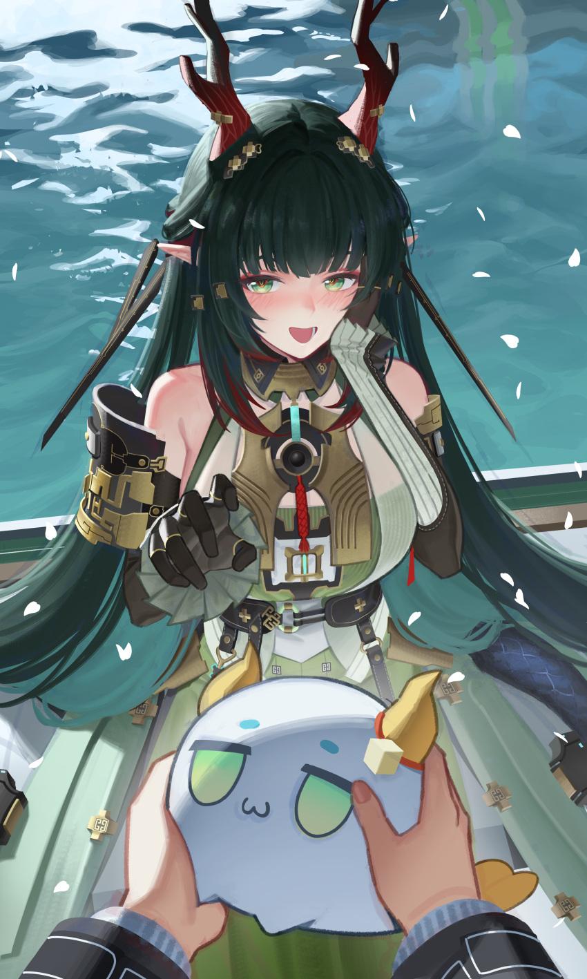 2girls, :3, absurdres, ahoyim, arknights, arknights:_endfield, bare_shoulders, black_gloves