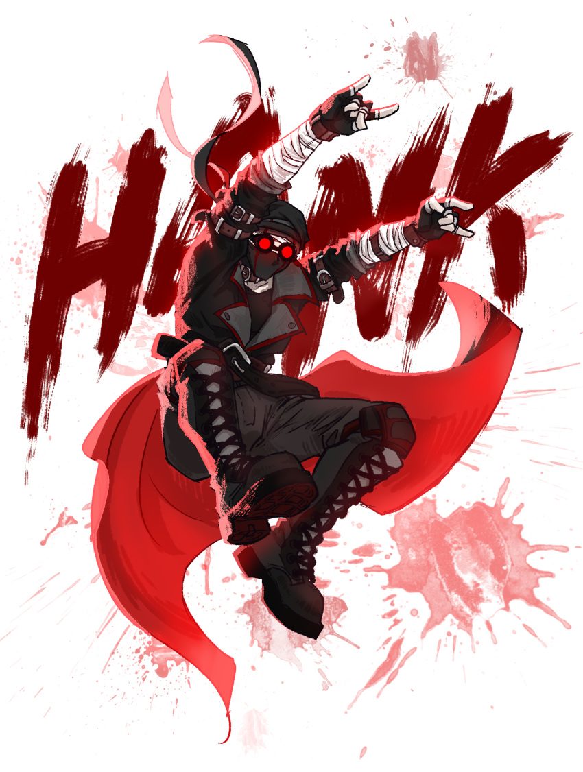 1boy, \m/, \n/, bandaged_arm, bandages, bandana, belt, black_bandana