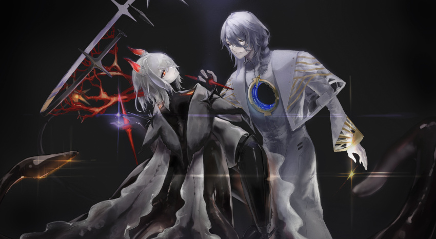 1boy, 1girl, absurdres, braid, commentary, commission, girls'_frontline_neural_cloud, girls_frontline