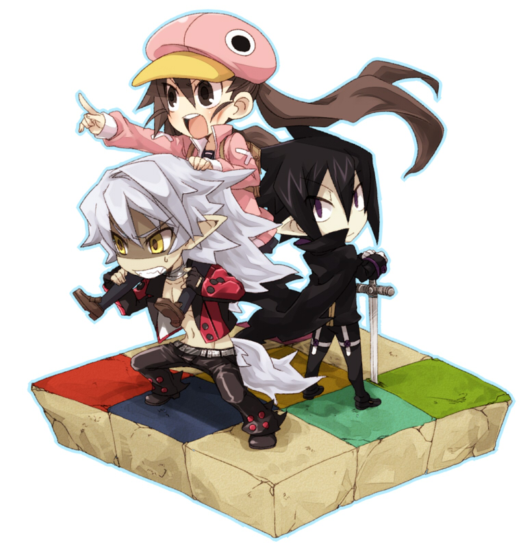 black_hair, brown_eyes, brown_hair, disgaea, faux_figurine, fenrich, fingerless_gloves, gloves