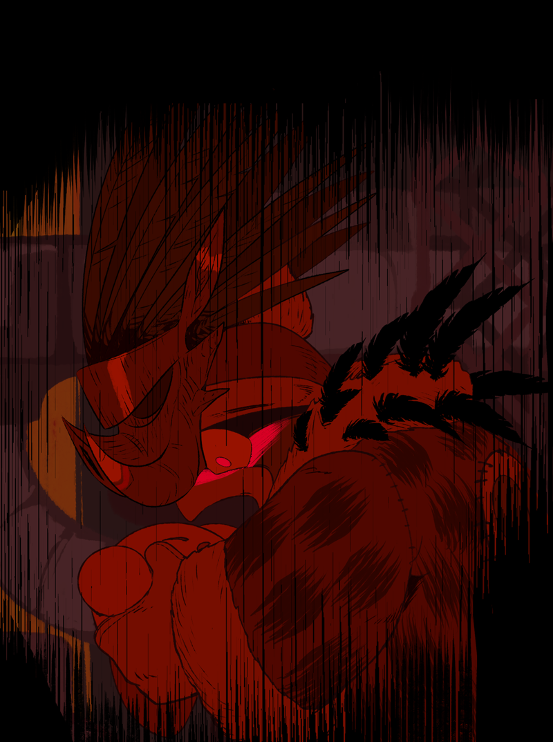 commentary_request, creature, facepaint, feathers, forgo_dedede, holding, holding_creature, imminent_vore