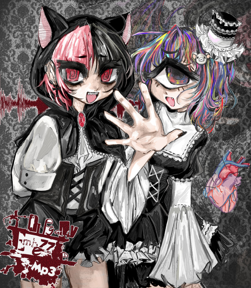 absurdres, bear_hair_ornament, black_dress, black_eyeliner, black_hair, black_nails, bloomers, cosmo_(1icola)