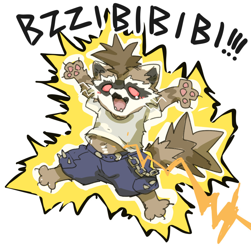 1boy, absurdres, animal_ears, blue_pants, blush, chibi, chibi_only, claws