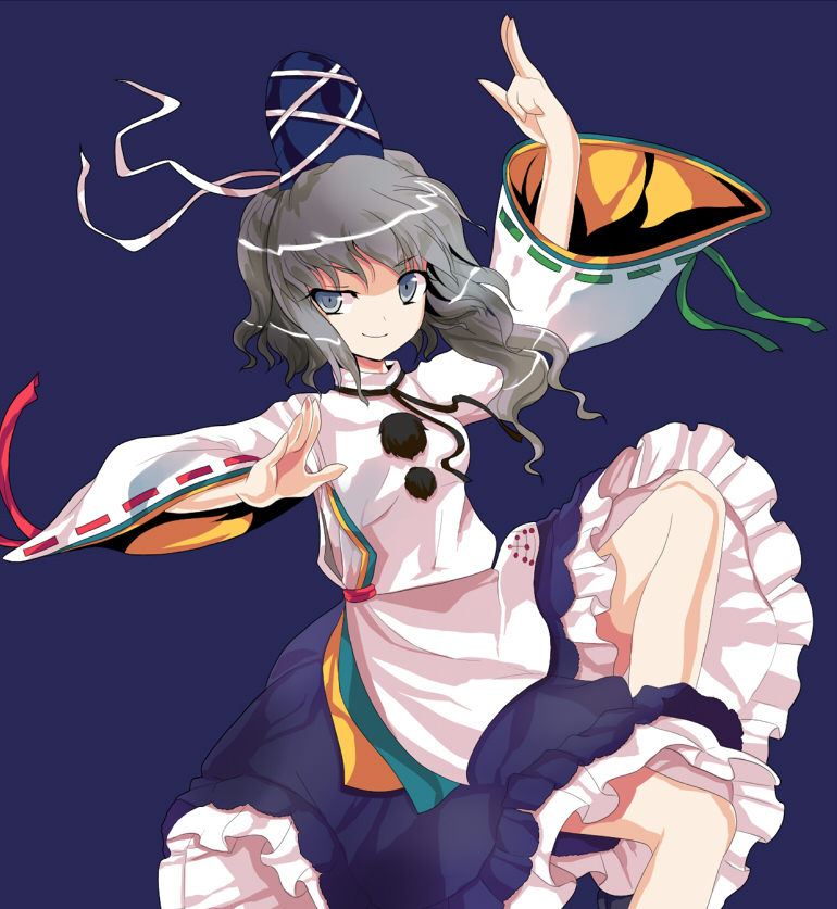 alphes_(style), blue_eyes, grey_hair, hat, japanese_clothes, jyuri_otoko, mononobe_no_futo, parody