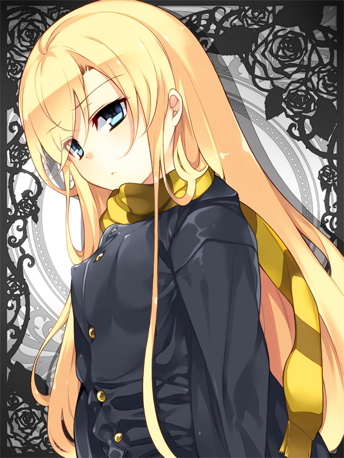 aqua_eyes, blonde_hair, eifer_skute, erect_nipples, long_hair, rosenkreuzstilette, scarf, solo