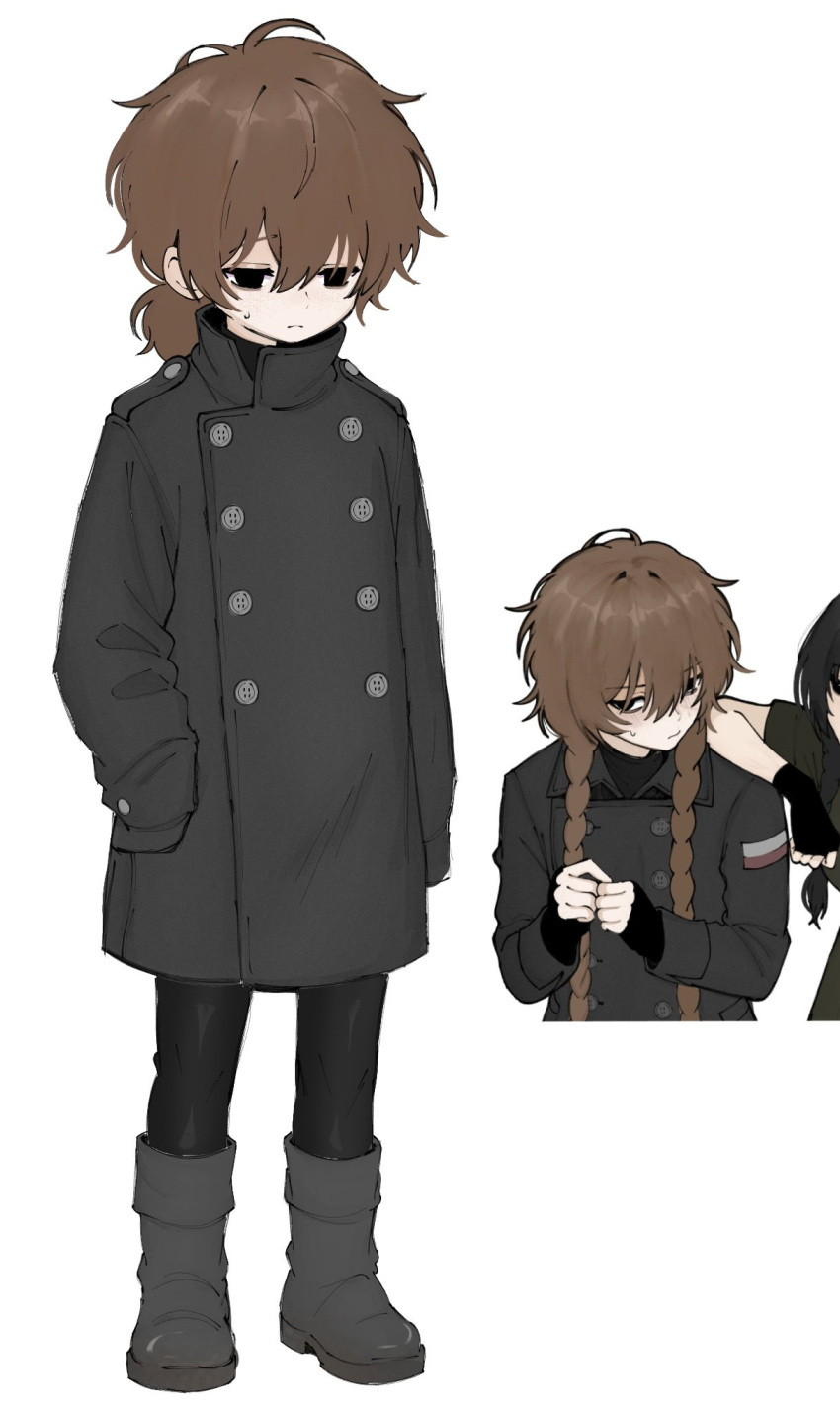 1boy, aged_down, artist_self-reference, boots, child, coat, commentary, daniel_(slavcorpz)