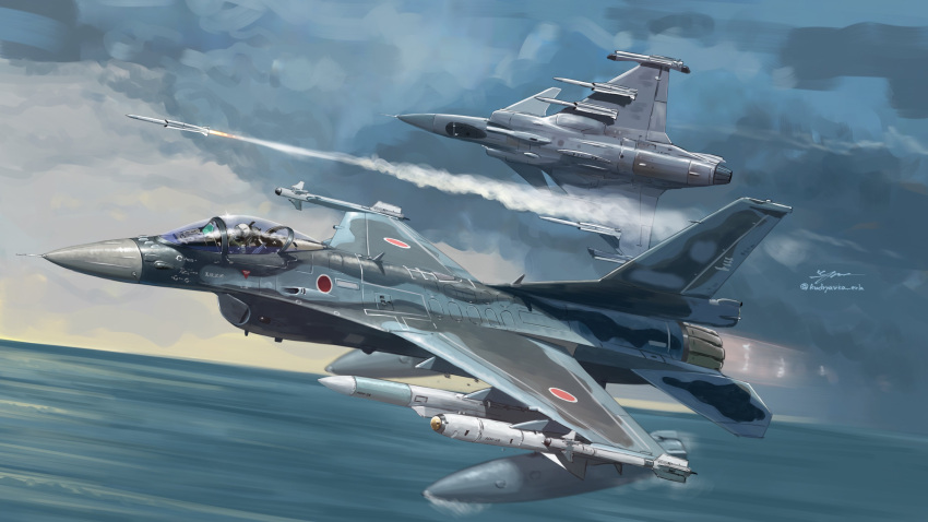 1boy, 1other, absurdres, afterburner, air-to-air_missile, air-to-surface_missile, aircraft, airplane