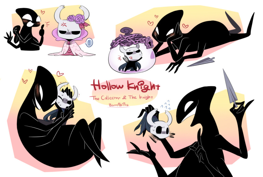 2others, anger_vein, bano_akira, black_skin, blush, chain, cloak, collector_(hollow_knight)