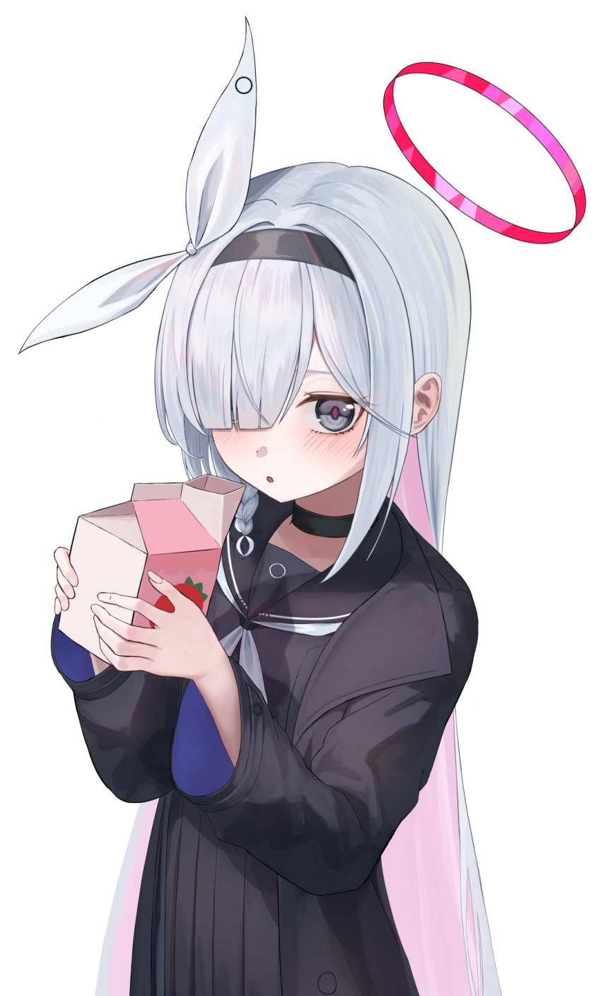1girl, black_choker, black_coat, black_eyes, black_hairband, black_serafuku, black_shirt, black_skirt