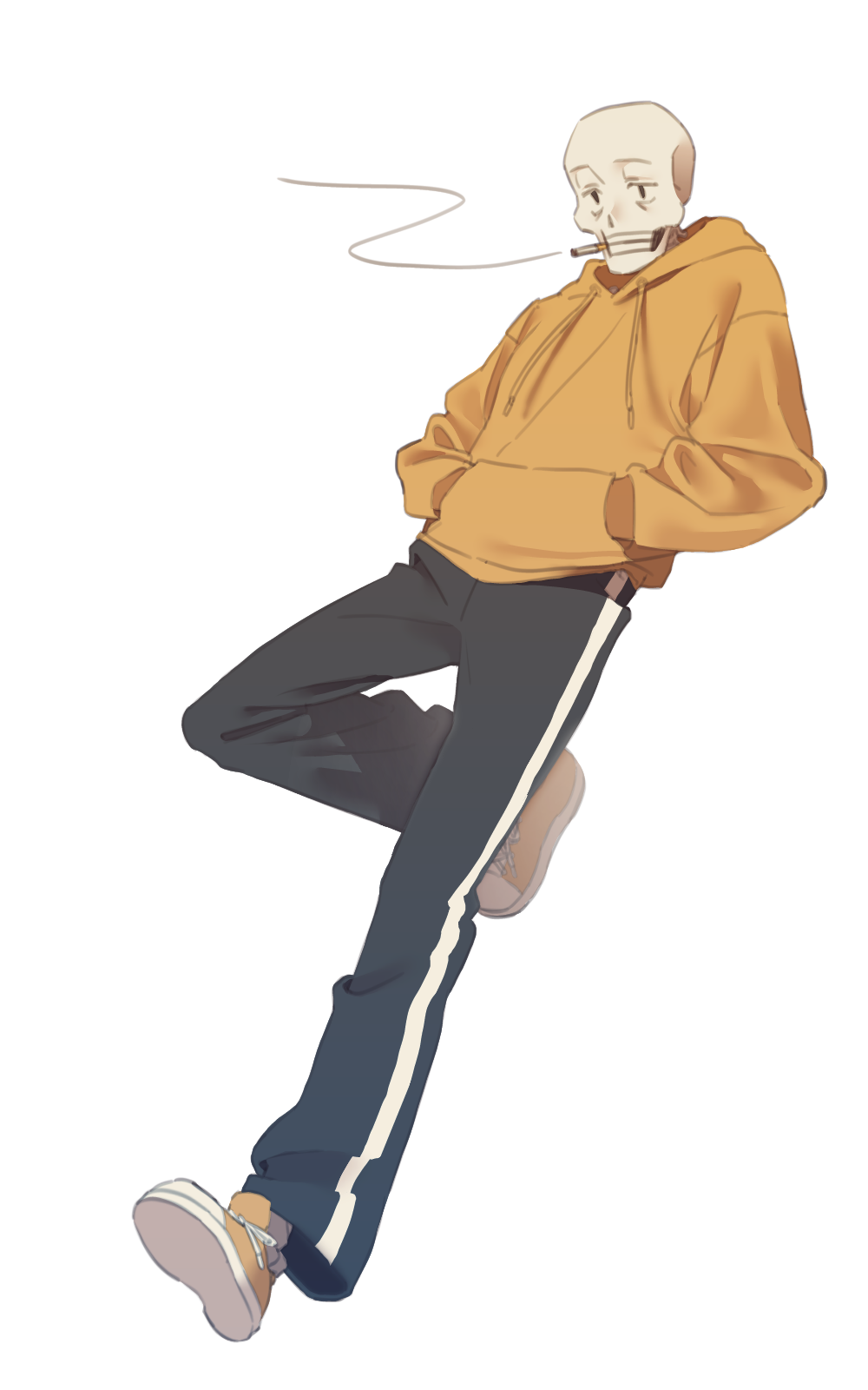 1boy, alternate_universe, black_pants, full_body, hands_in_pockets, highres, hood, hoodie