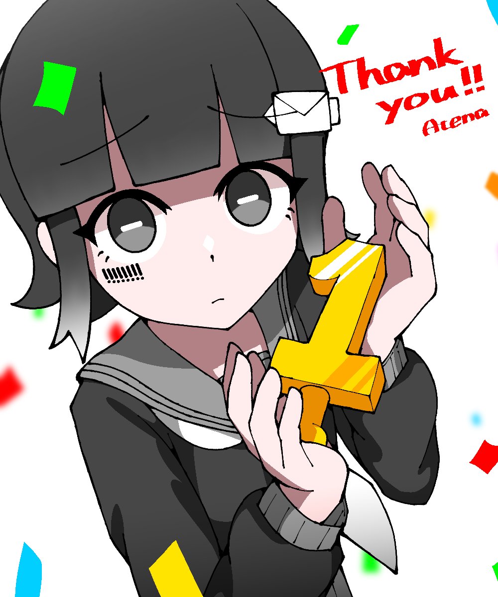 1girl, artist_self-insert, atena_fumei, barcode, black_eyes, black_hair, black_serafuku, closed_mouth