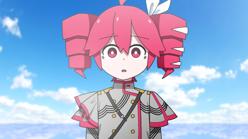 1girl, atena_fumei, belt, black_belt, bright_pupils, buttons, character_t_(utau), clouds