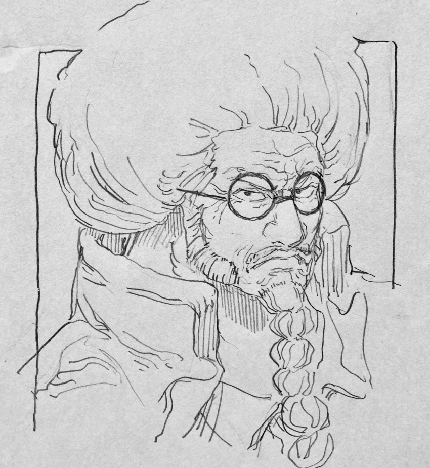 1boy, absurdres, beard, closed_mouth, coat, commentary_request, facial_hair, glasses