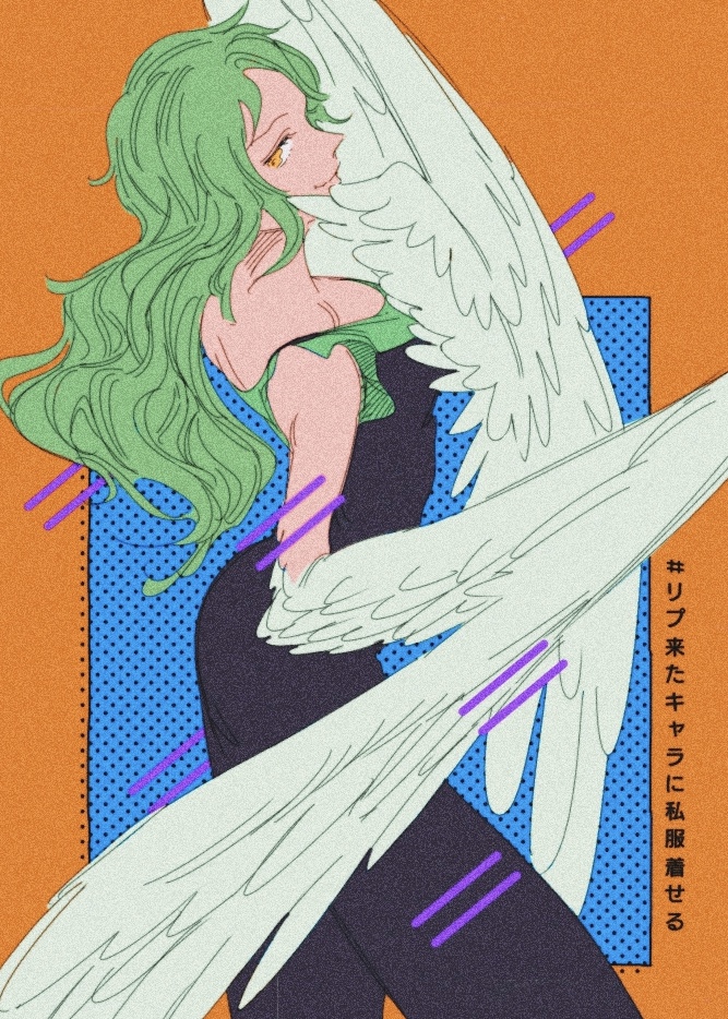 1girl, blue_background, commentary_request, green_hair, long_hair, looking_at_viewer, monet_(one_piece), one_piece